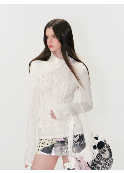 Shimmering Collared Slim-Fit Knit Sweater