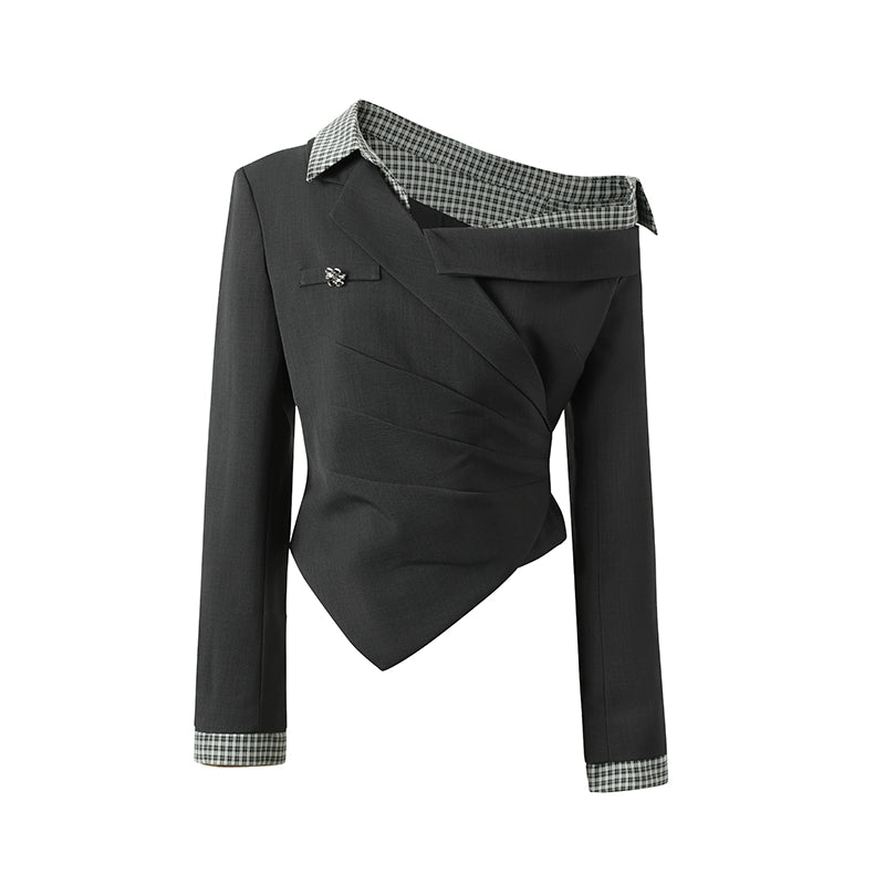 Asymmetric Shoulder Suit Blouse