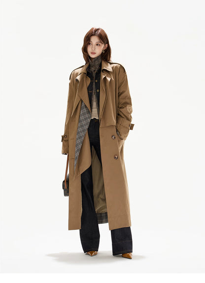 Double-Breasted Check-Panel Trench Coat