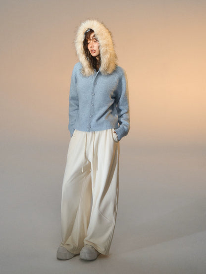 Detachable Fur-Collar Fleece Hooded Cardigan