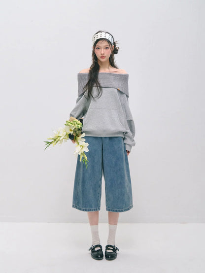 Deconstructed Panel Wide-Leg Bermuda Denim Shorts