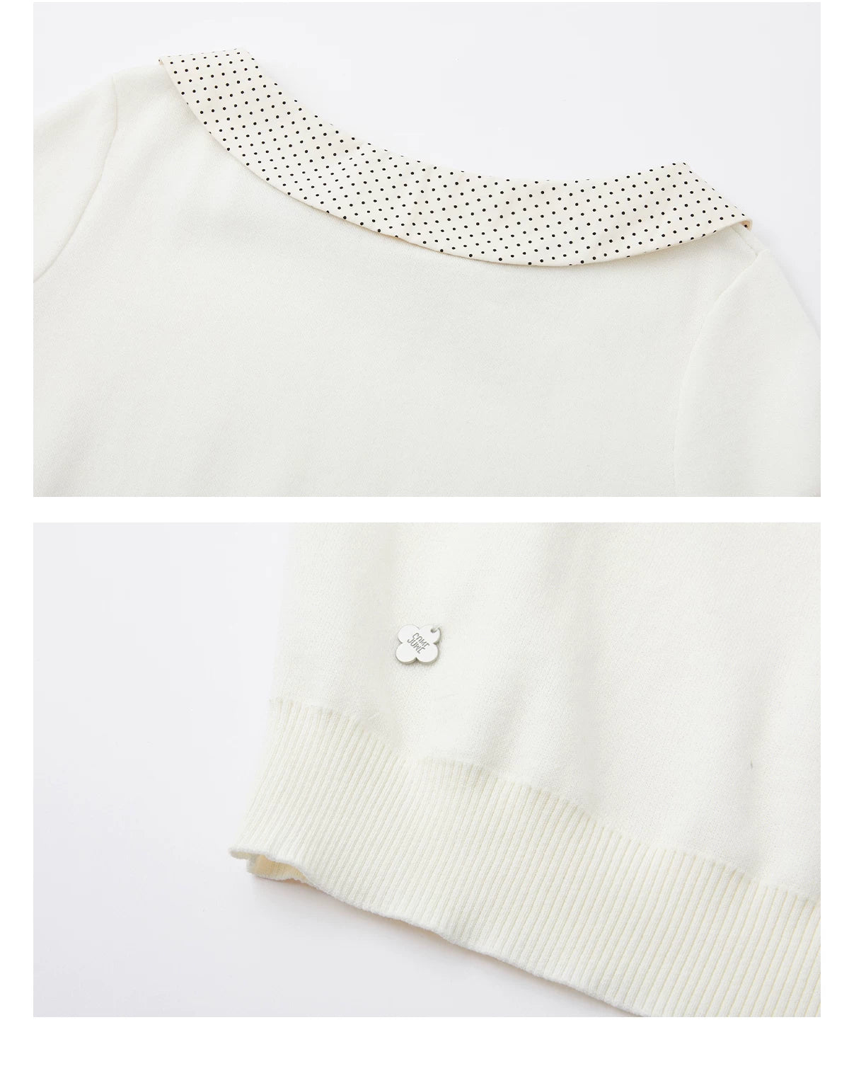 Peter Pan Collar Contrast Knit Short Sleeve Top