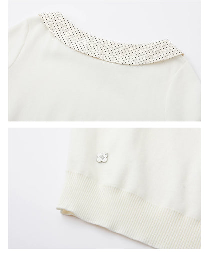Peter Pan Collar Contrast Knit Short Sleeve Top