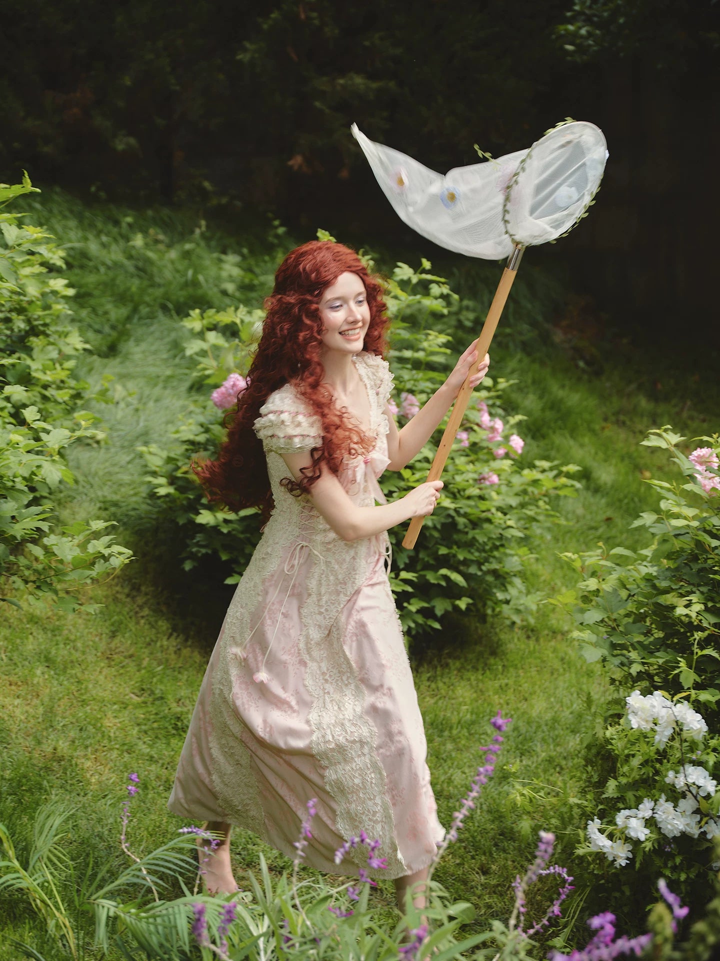 French Sweet Empire-Waist Lace Tie Dress