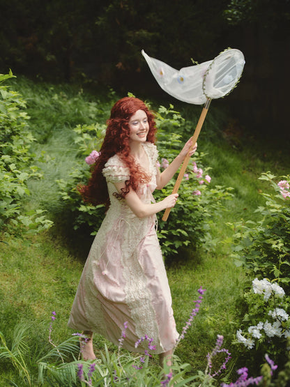 French Sweet Empire-Waist Lace Tie Dress