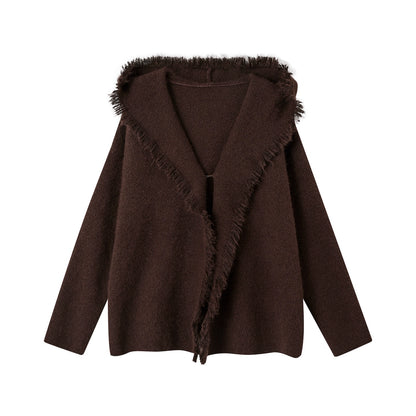 Fringed Hooded Cardigan