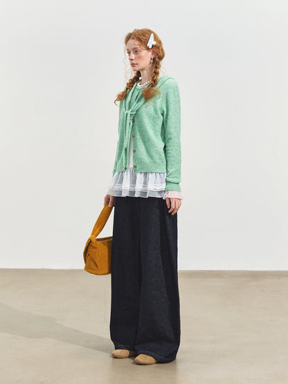 Hooded Shawl-Collar Knit Cardigan
