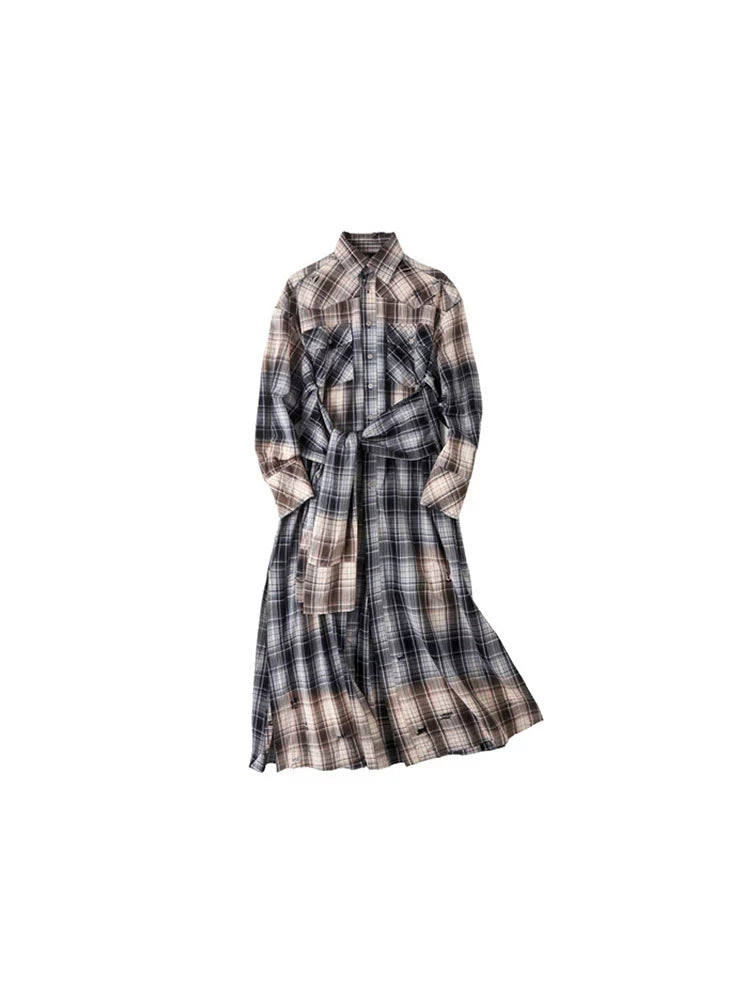 Black &amp; White Checkered Washed-out Long Shirt