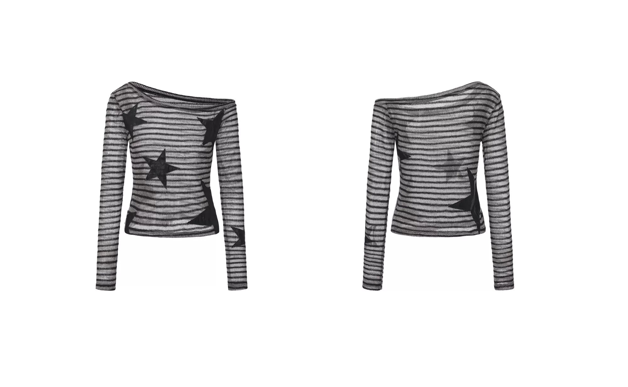 Asymmetric Sheer Knit Off-Shoulder Top