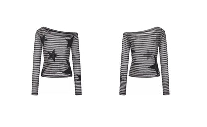 Asymmetric Sheer Knit Off-Shoulder Top