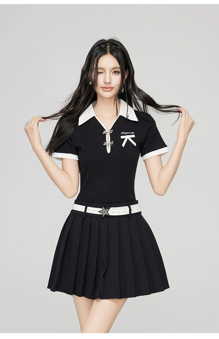 Black &amp; Gray Contrast Polo Collar Mini Dress - CHINASQUAD