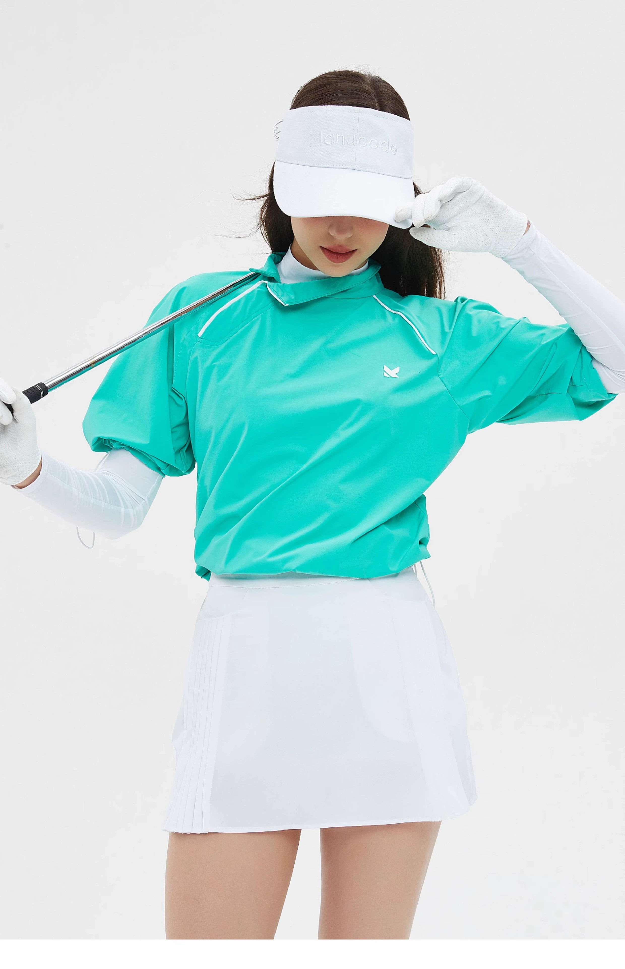 Golf High-neck Windbreaker Top &amp; A-line Skirt Set