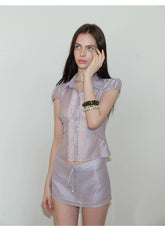 Lustrous Acetate Shirt & Mini Skirt Set NeverMore