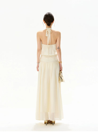 Floral Halterneck Draped Maxi Dress