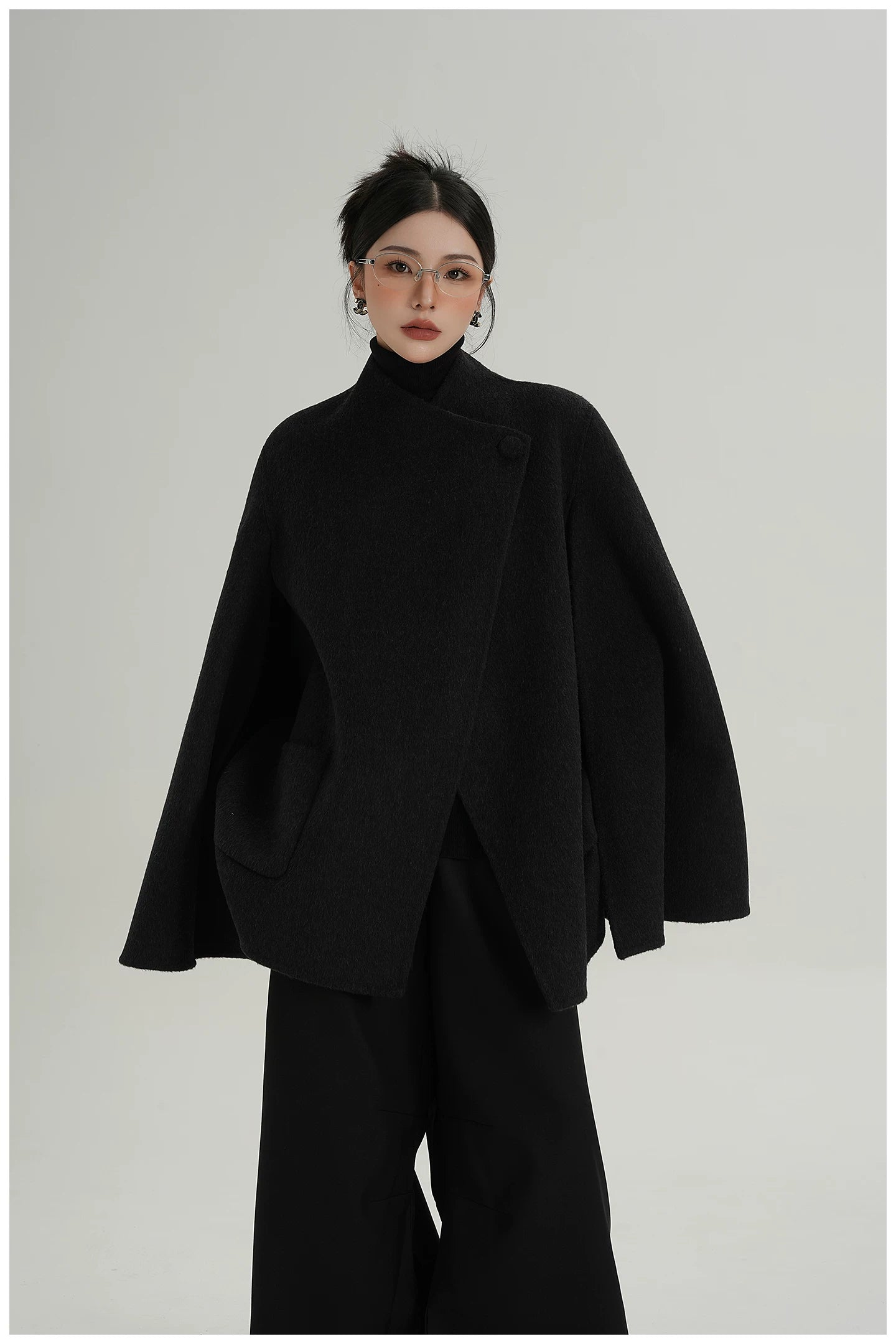 A-Line Cape-Style Double-Faced Wool Jacket