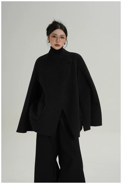 A-Line Cape-Style Double-Faced Wool Jacket