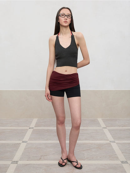 Color-Blocked and Pleated Low-Waist Shorts
