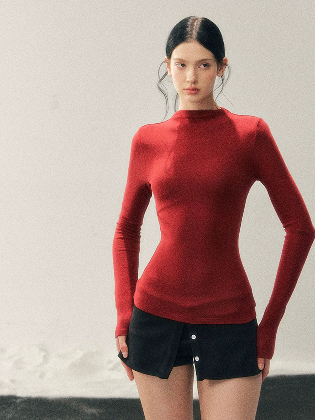 French High-Neck Knit Sweater
