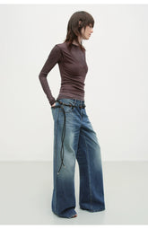 Vintage Blue Washed Wide-Leg Jeans - CHINASQUAD