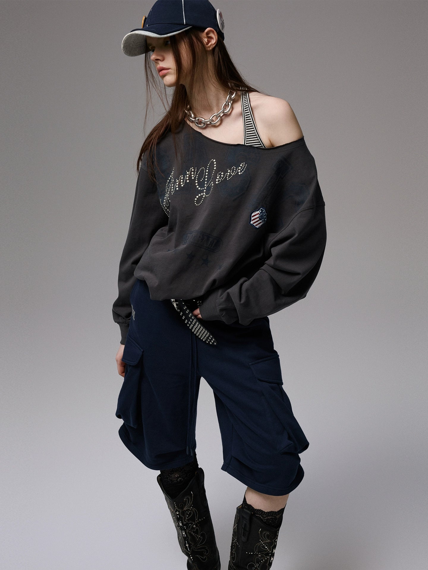 Off Shoulder Letter Print Sweatshirt