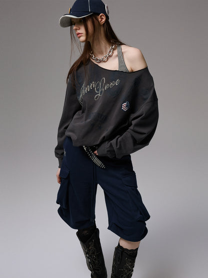 Off Shoulder Letter Print Sweatshirt