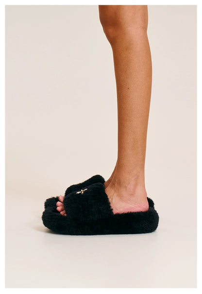 Cross Emblem Shearling Slide Sandals