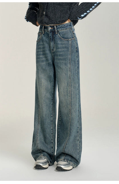 Heart-Patterned Fleece-Lined Wide-Leg Denim Pants