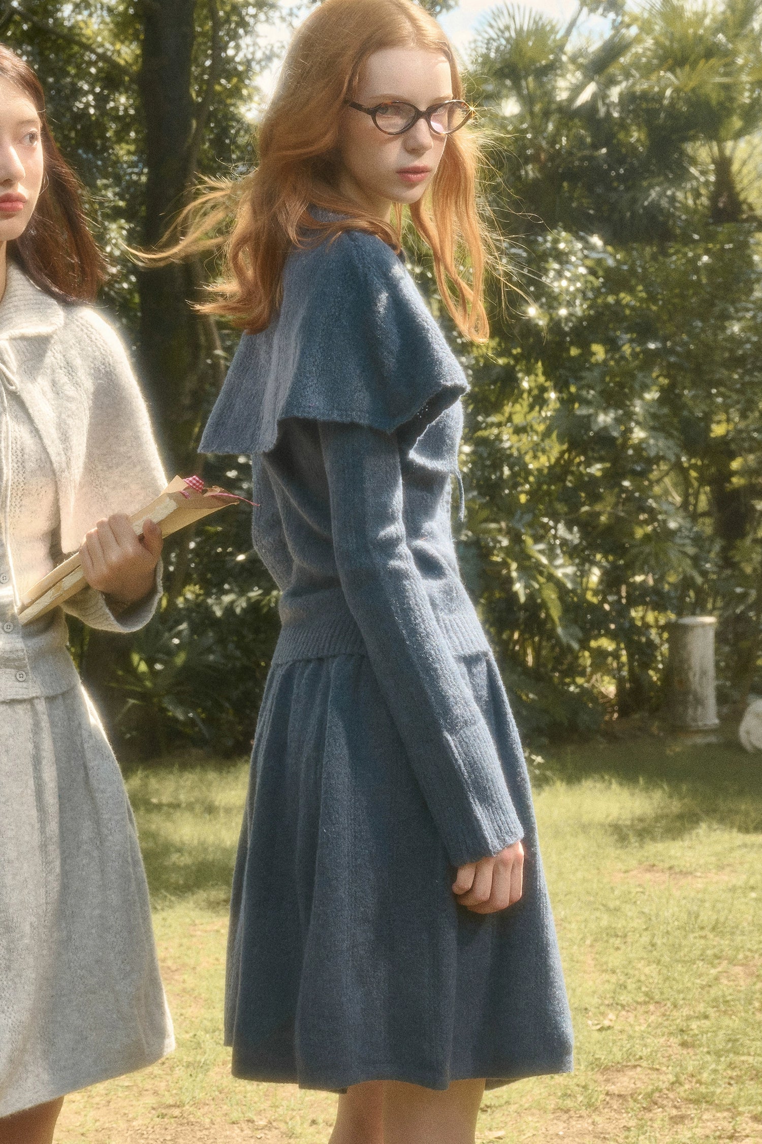 Snow Library Wool Knit Cape Cardigan &amp; Skirt Set