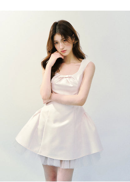 Blush Satin Princess Bubble Hem Dress