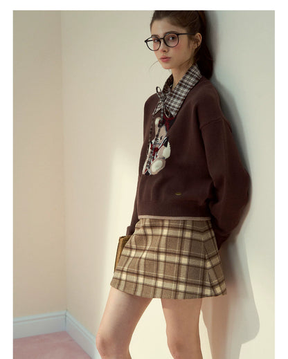 Wool Plaid A-Line Skirt - CHINASQUAD