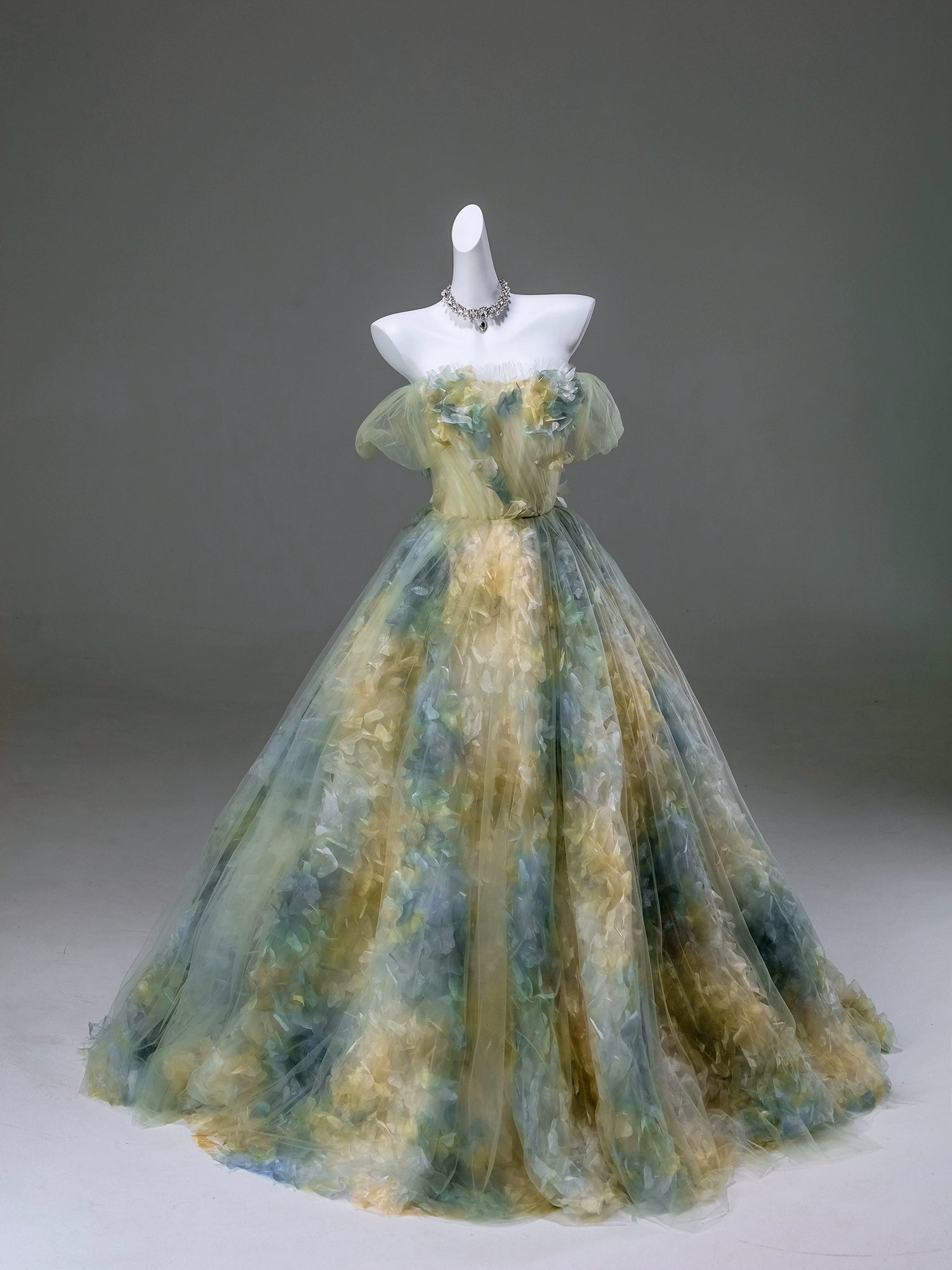 Coral Whisper Ethereal Tulle Couture Gown