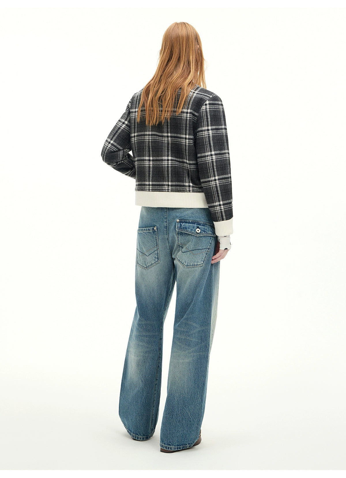 Whisker Sculpted Curved-Leg Denim Pants