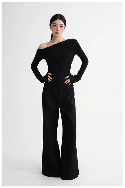 One-Shoulder Lyocell Flared Sleeve Fitted T-Shirt