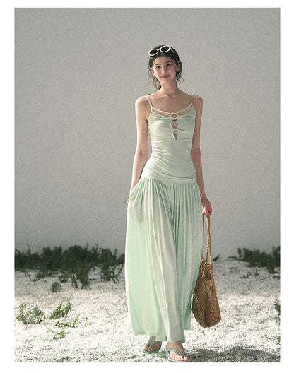 Mint Pearl Texture Two-Piece Maxi Skirt Set