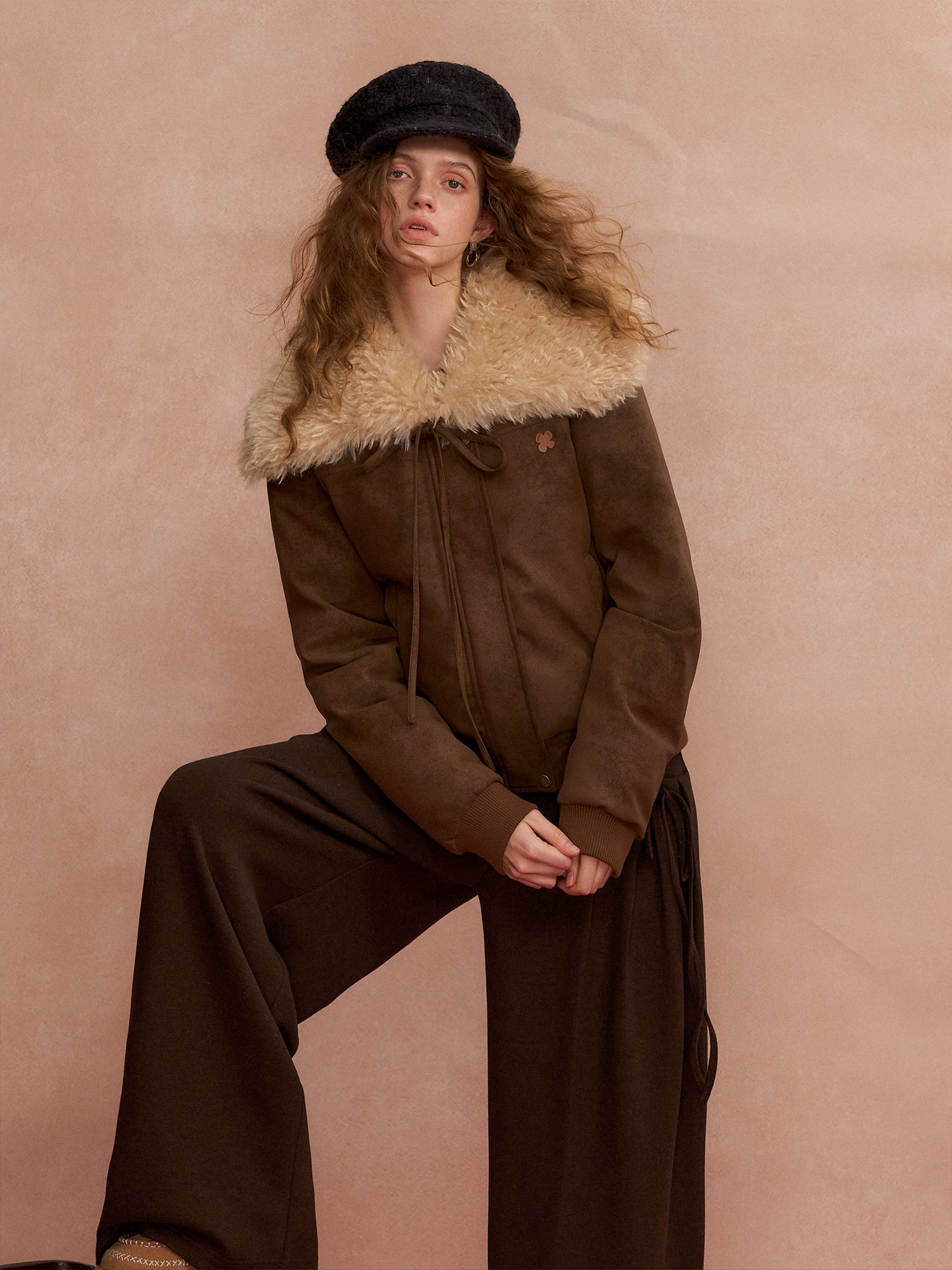 Pleated Bow Wool Blend Trousers