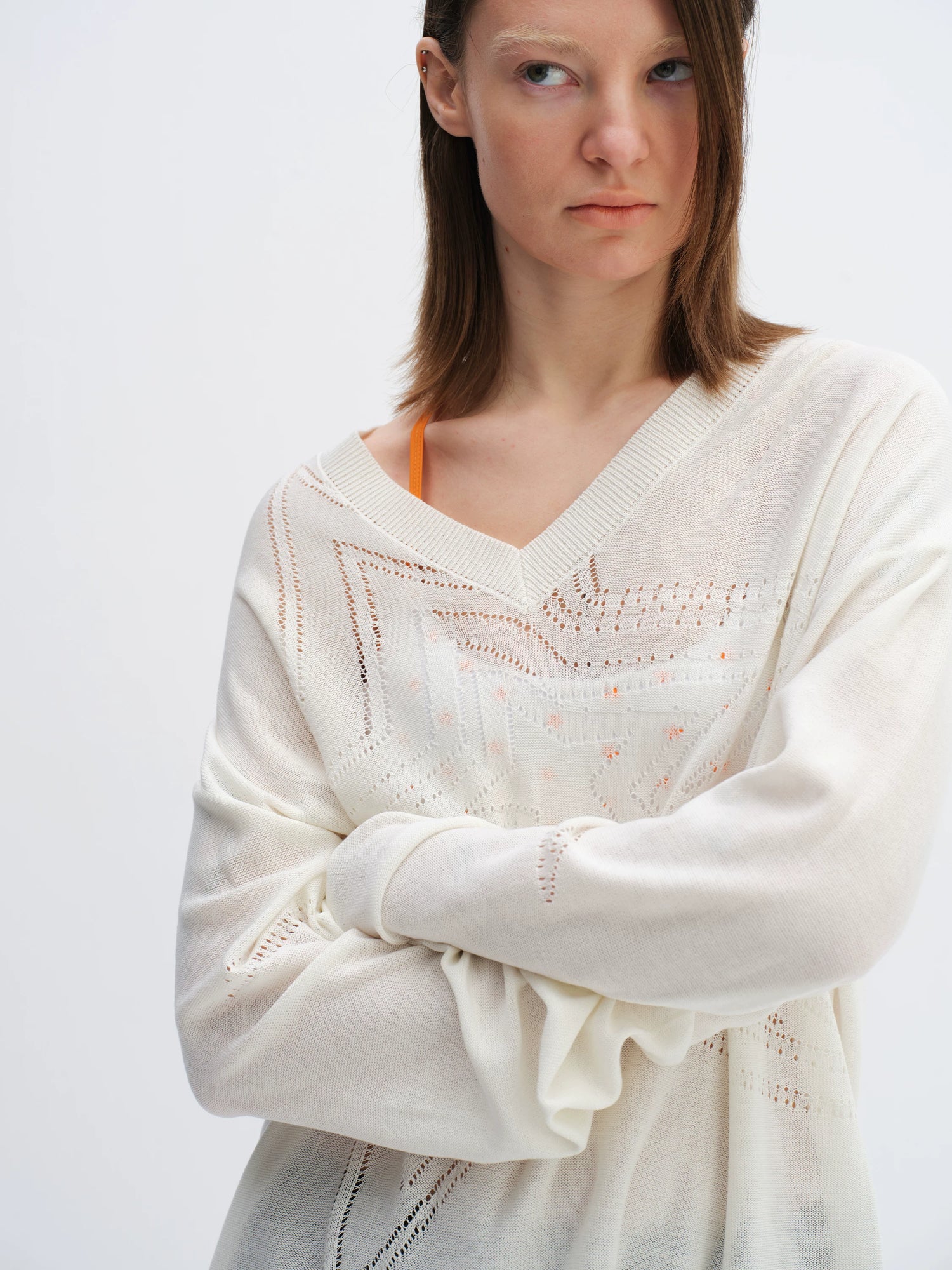 Cotton Hollow Star V-Neck Knit Cardigan