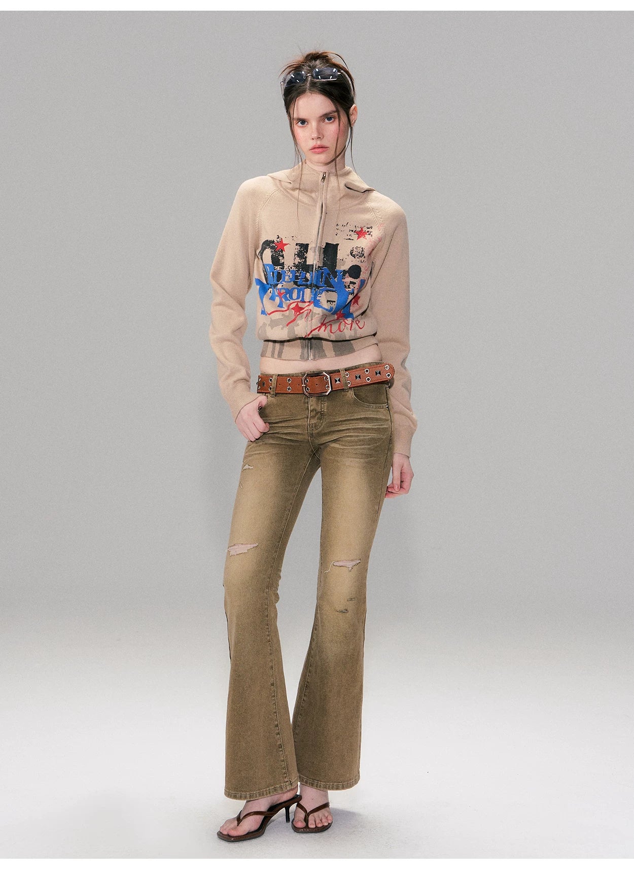 Low-Rise Distressed Washed Denim Jeans