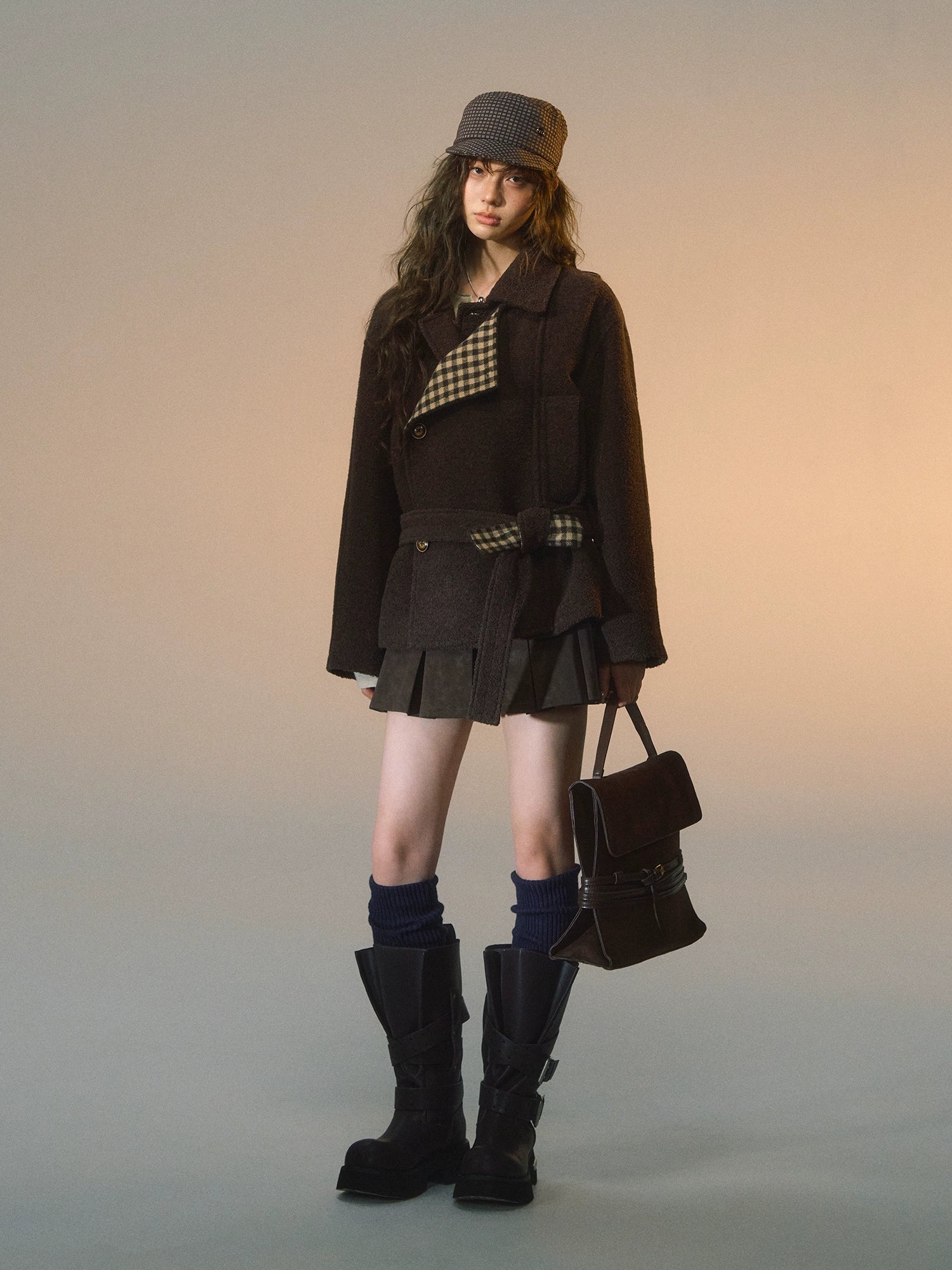 Plaid Patchwork Wool-Blend Cropped Jacket