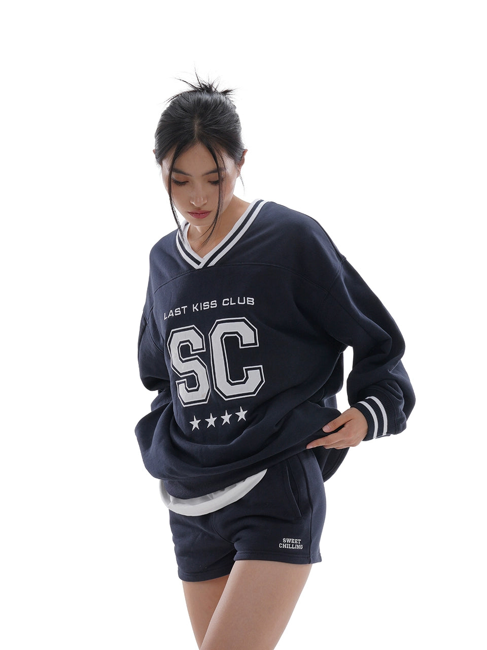 Oversize Casual V-neck Football Sweatshirt