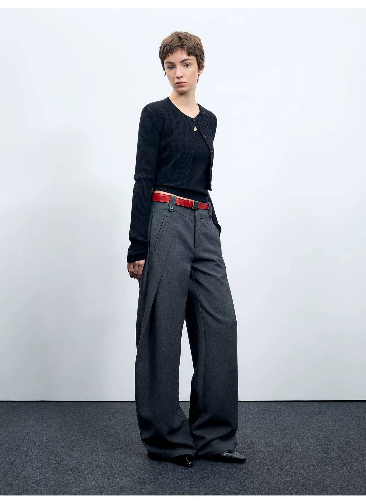 Wool-Blend Sculpted Curved-Leg Tailored Trousers