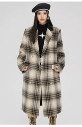 (Final Sale) Coffee Woolen Plaid Coat - CHINASQUAD