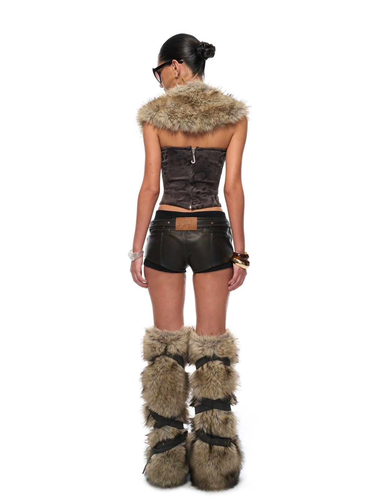 Fur-Collar Suede-Look Bustier