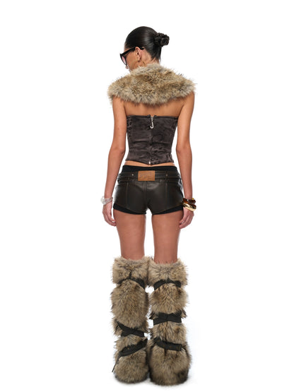 Fur-Collar Suede-Look Bustier