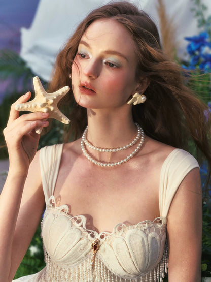 Vintage Shell-Texture Stretch Mermaid Slip Dress