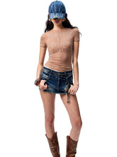 Floral Letter V-Neck Hidden Zip Hot-Fix T-Shirt - CHINASQUAD