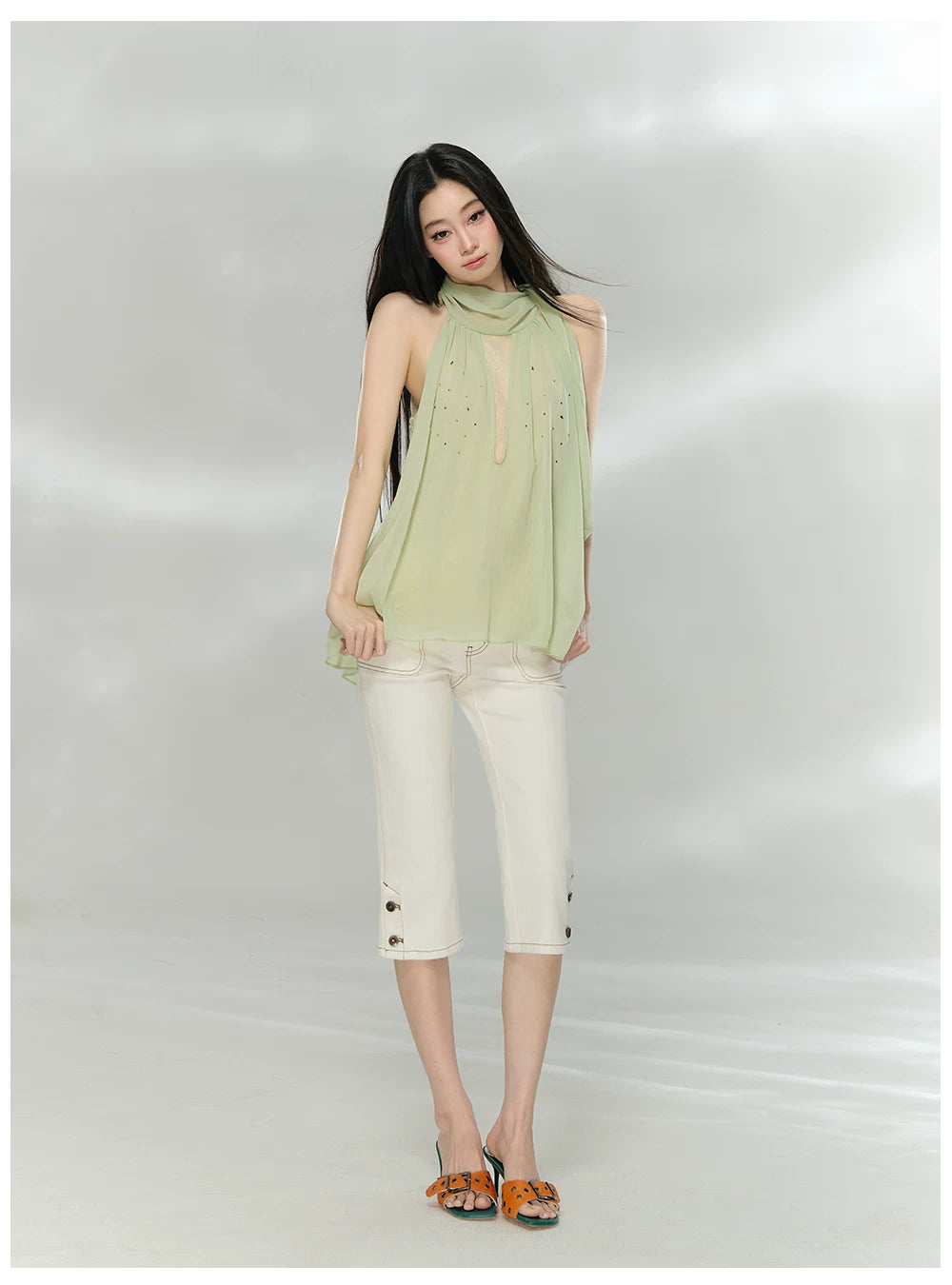 Embellished Sleeveless Chiffon Lace Top