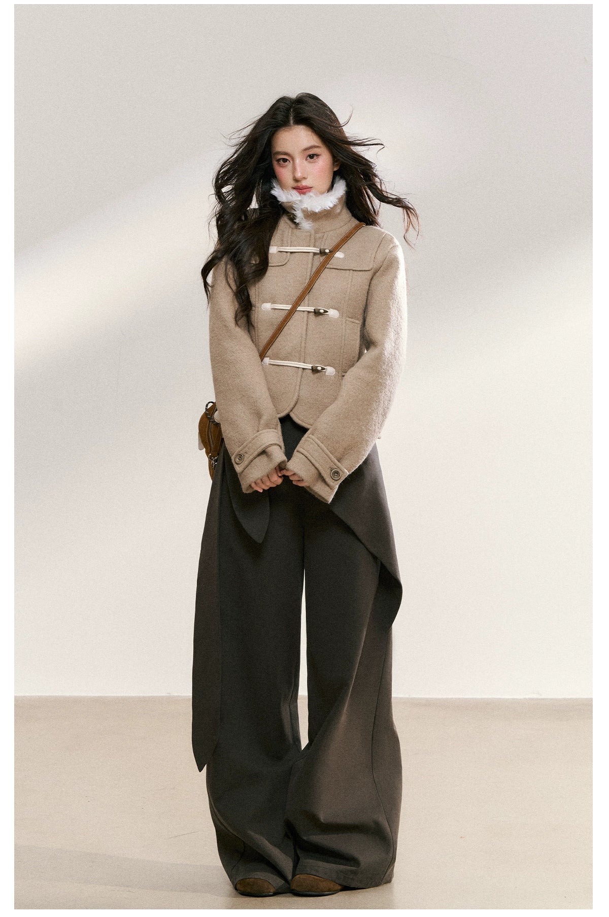 Gray Drape Wide-Leg Asymmetric Trousers