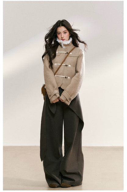 Gray Drape Wide-Leg Asymmetric Trousers