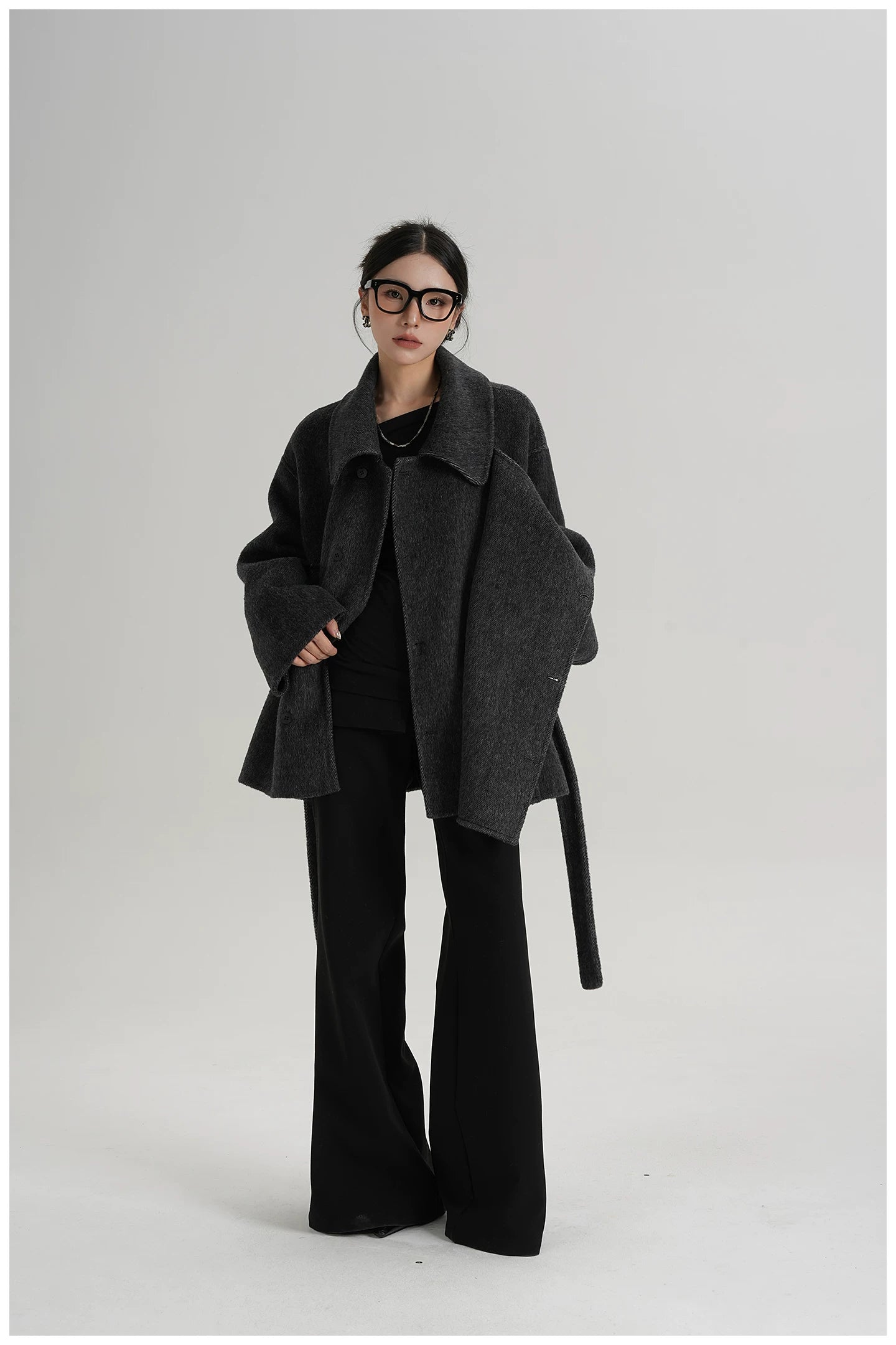 Tie-Detail Patchwork Double-Faced Wool Jacket