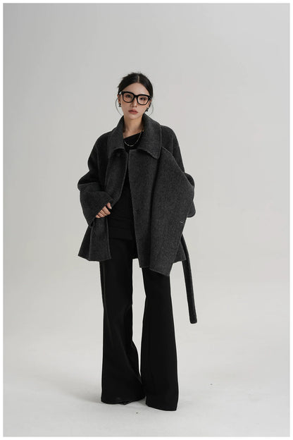 Tie-Detail Patchwork Double-Faced Wool Jacket